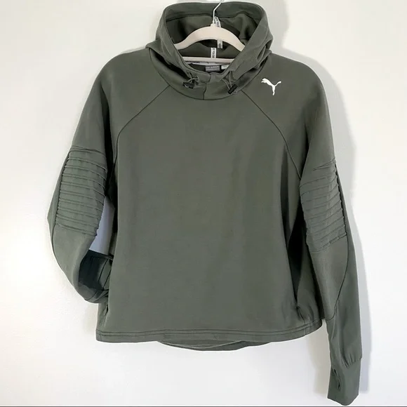 Olive green puma hoodie womens discount